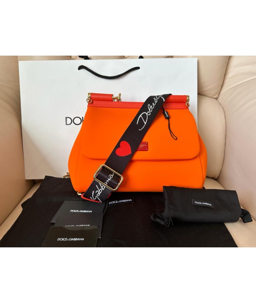 DOLCE&GABBANA Оранжевая кожаная сумка с короткими ручками, фото 7