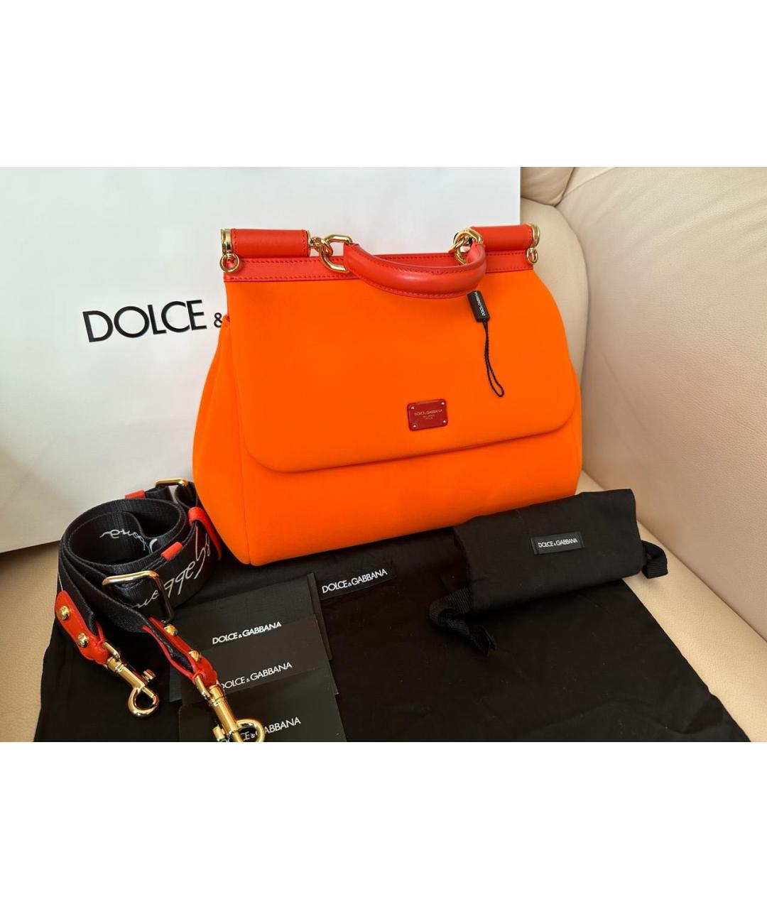 DOLCE&GABBANA Оранжевая кожаная сумка с короткими ручками, фото 2