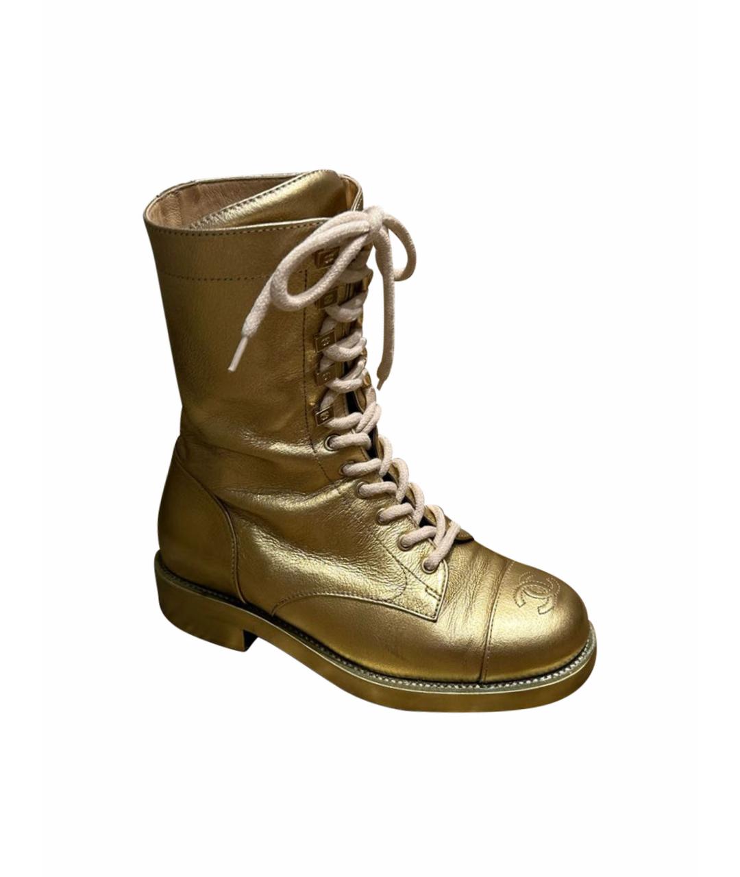 CHANEL PRE-OWNED Золотые кожаные ботинки, фото 1