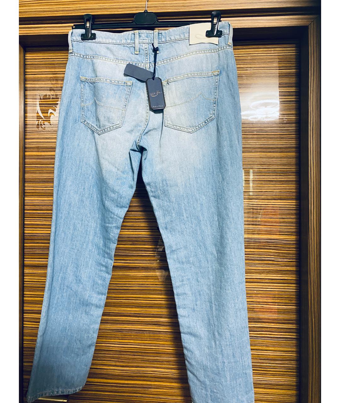 JACOB COHEN Голубые хлопко-леновые прямые джинсы, фото 2