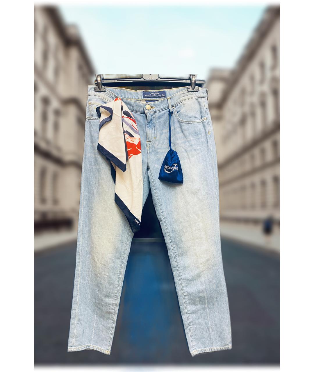 JACOB COHEN Голубые хлопко-леновые прямые джинсы, фото 10