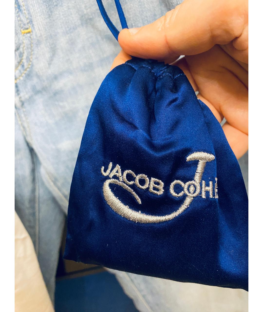 JACOB COHEN Голубые хлопко-леновые прямые джинсы, фото 3