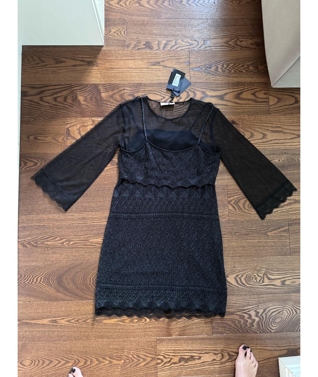 TWIN-SET Черное кружевное коктейльное платье, фото 5
