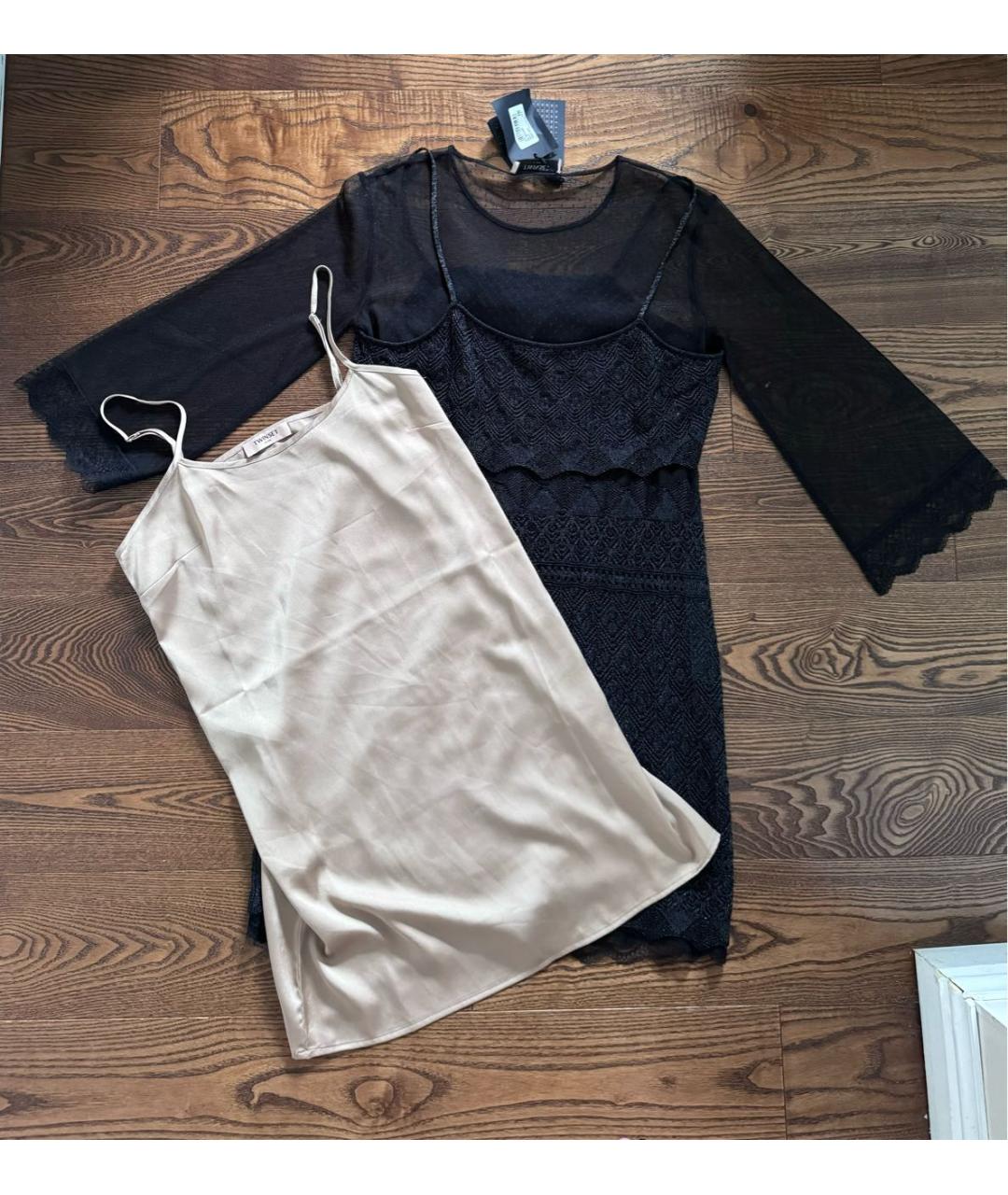 TWIN-SET Черное кружевное коктейльное платье, фото 2