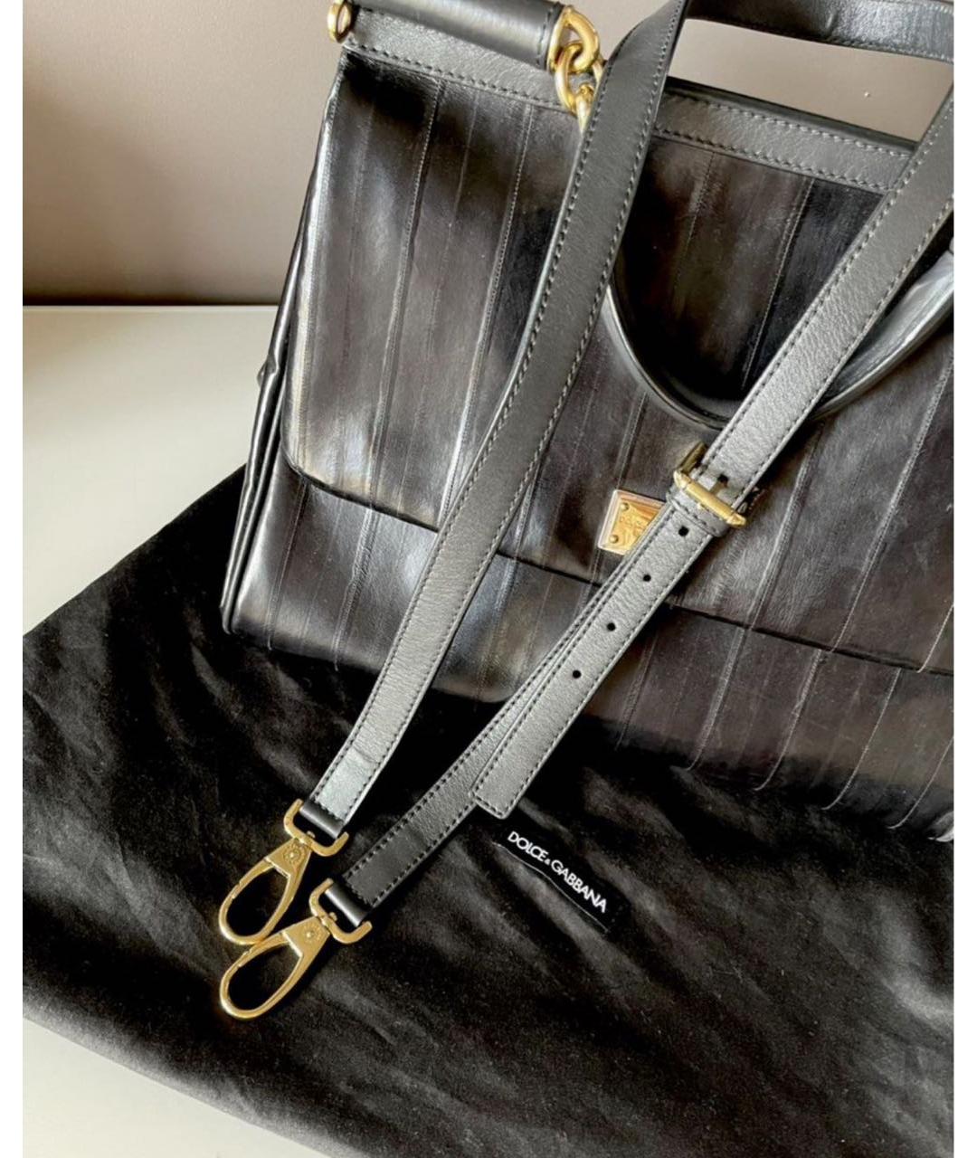 DOLCE&GABBANA Черная сумка с короткими ручками из экзотической кожи, фото 7