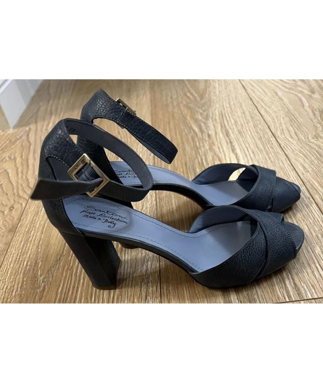 SANTONI Синие кожаные босоножки, фото 8