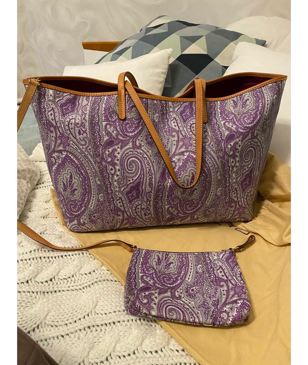 ETRO Фиолетовая кожаная сумка тоут, фото 7