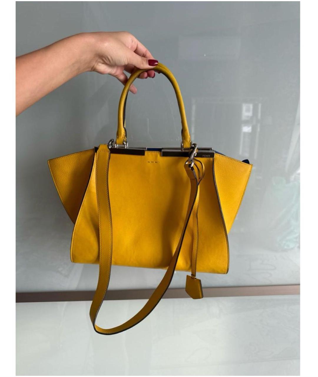 FENDI Желтая кожаная сумка с короткими ручками, фото 9