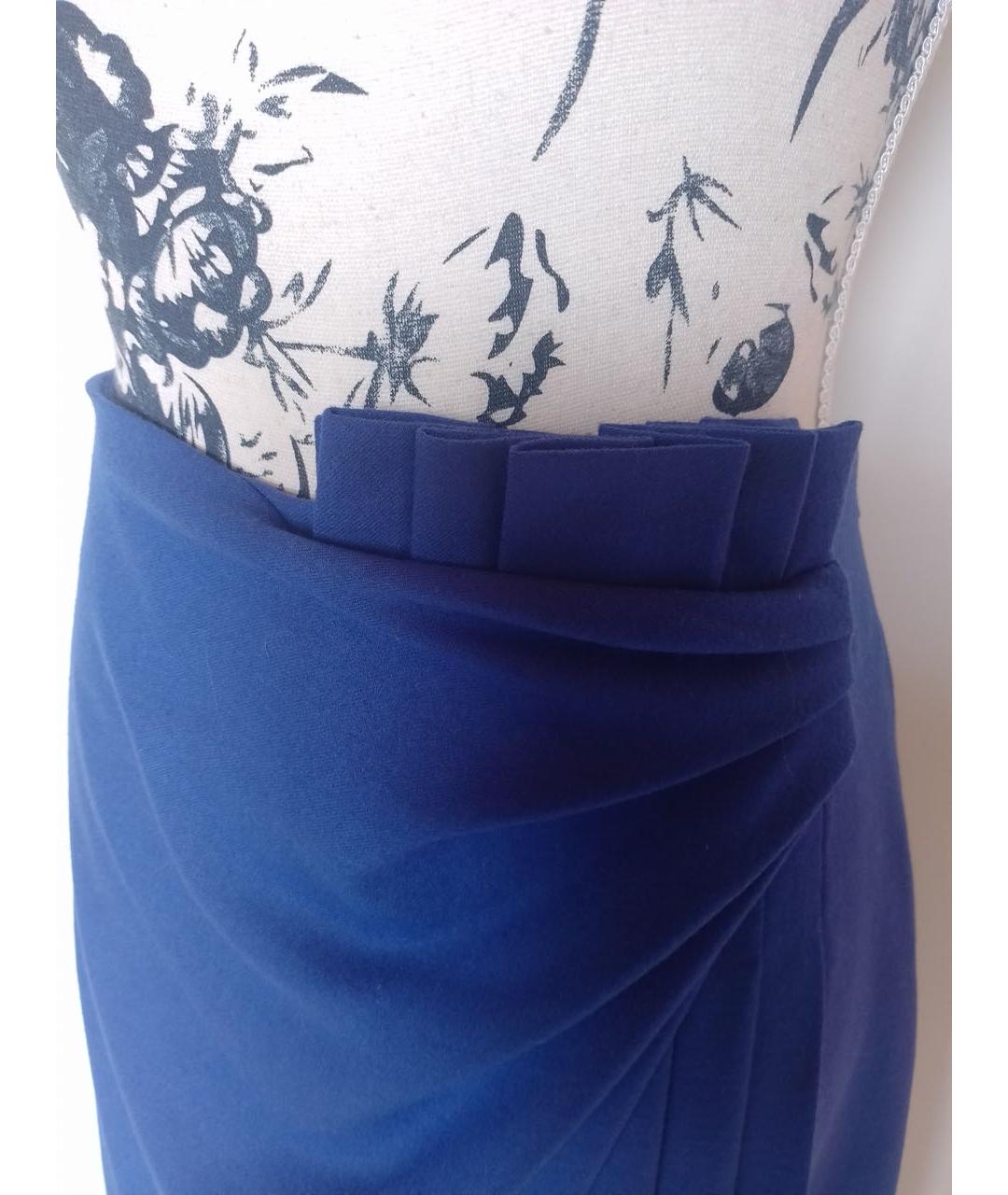 ALBERTA FERRETTI Синяя шерстяная юбка миди, фото 5