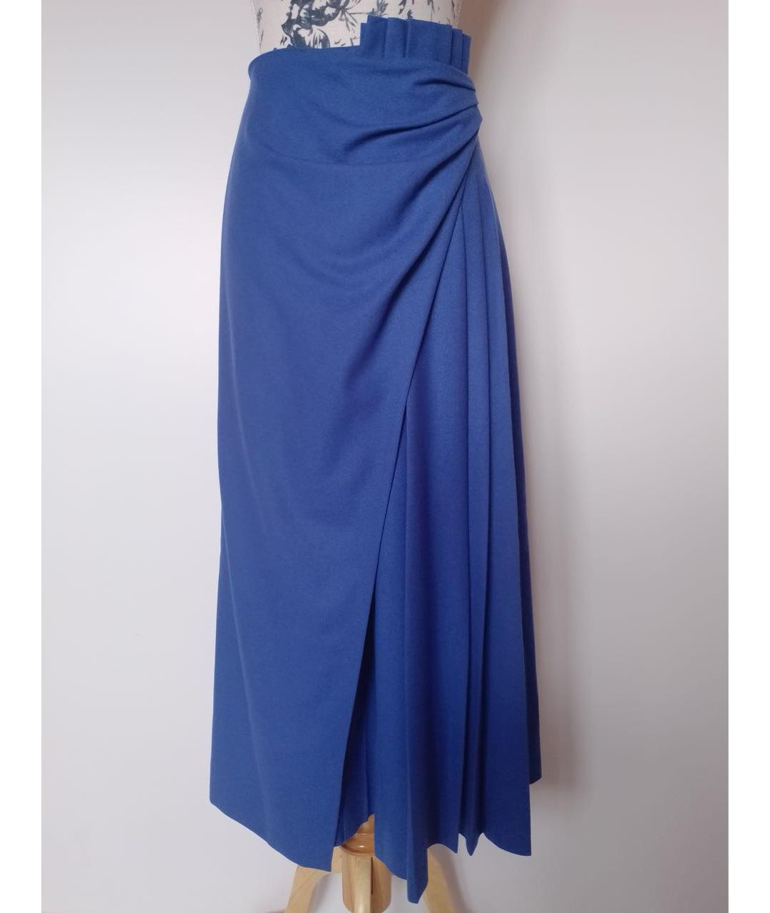 ALBERTA FERRETTI Синяя шерстяная юбка миди, фото 3
