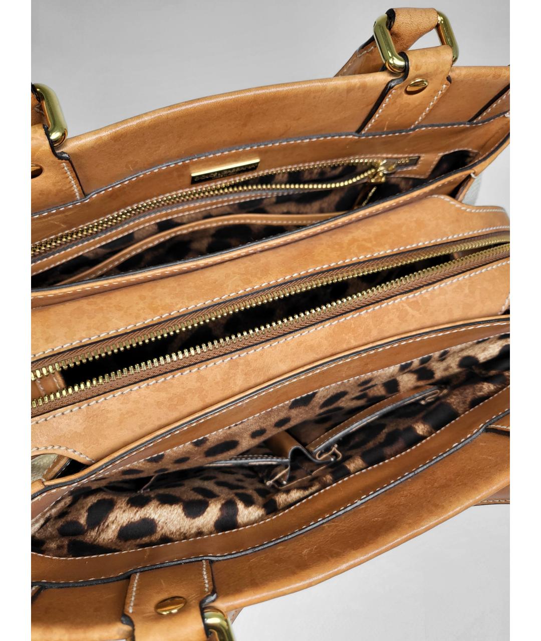 DOLCE&GABBANA Бежевая кожаная сумка с короткими ручками, фото 7