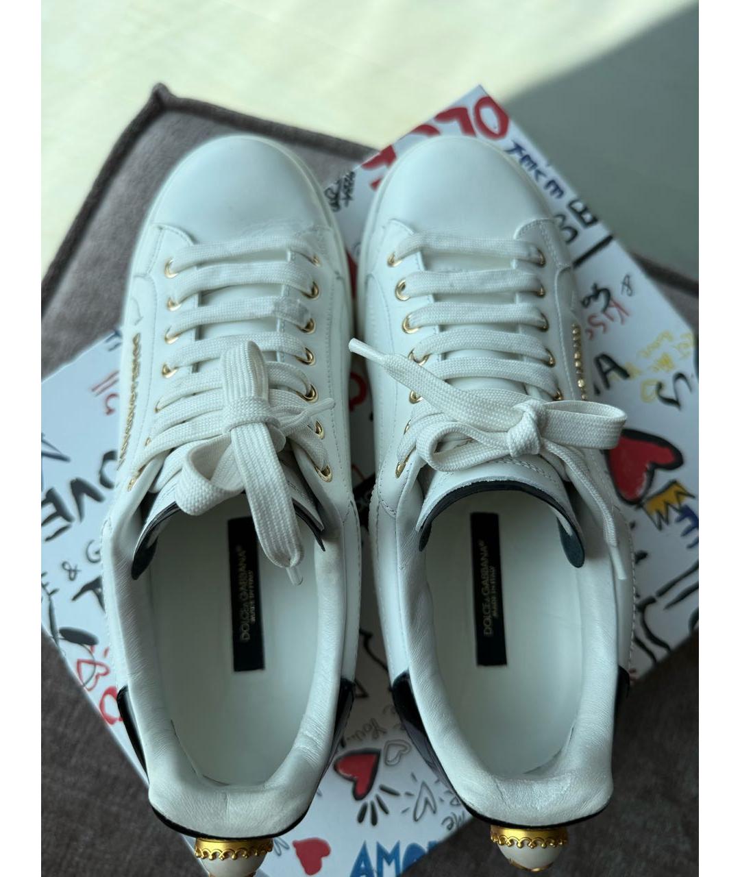 DOLCE&GABBANA Белые кожаные кеды, фото 3