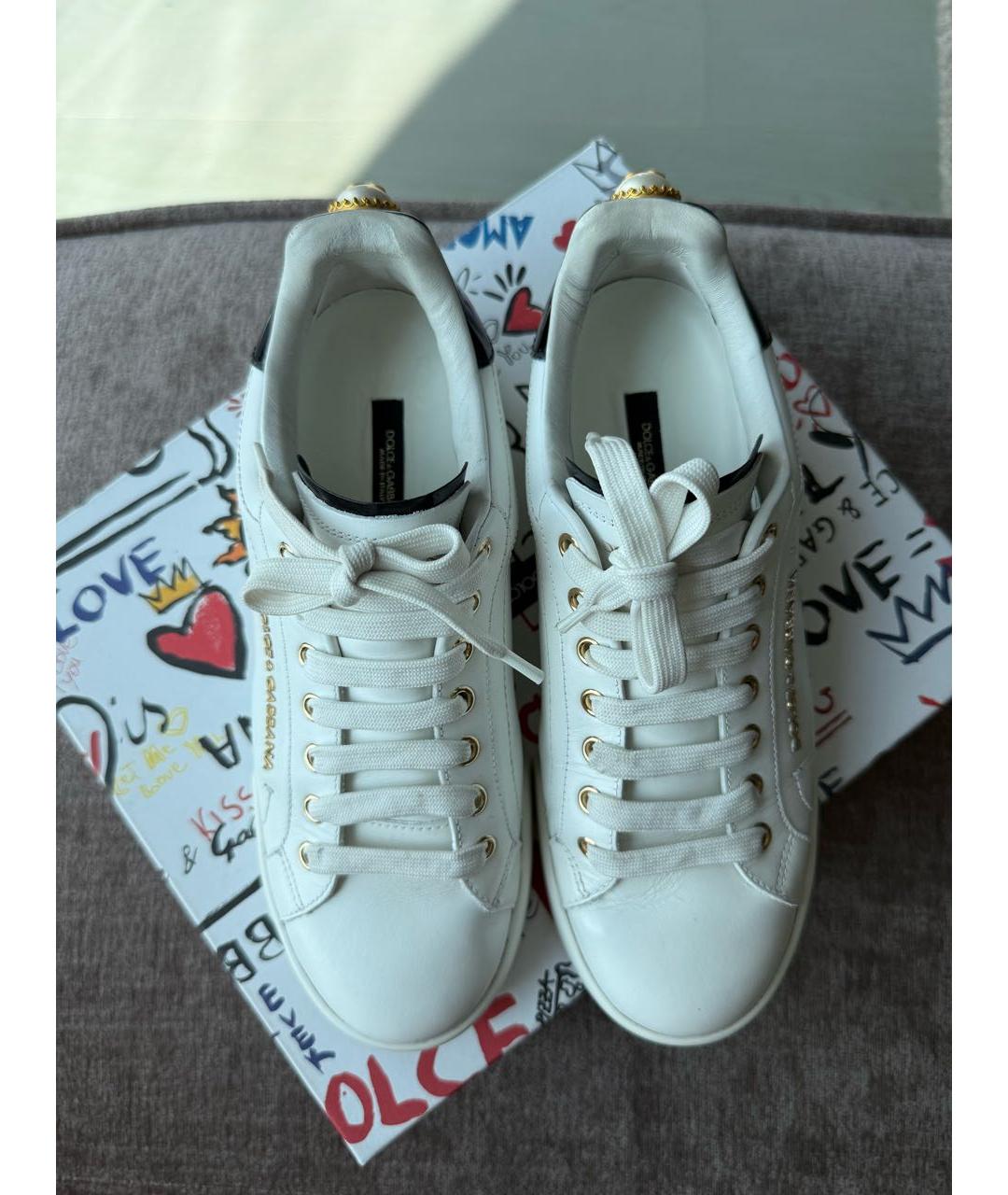 DOLCE&GABBANA Белые кожаные кеды, фото 2