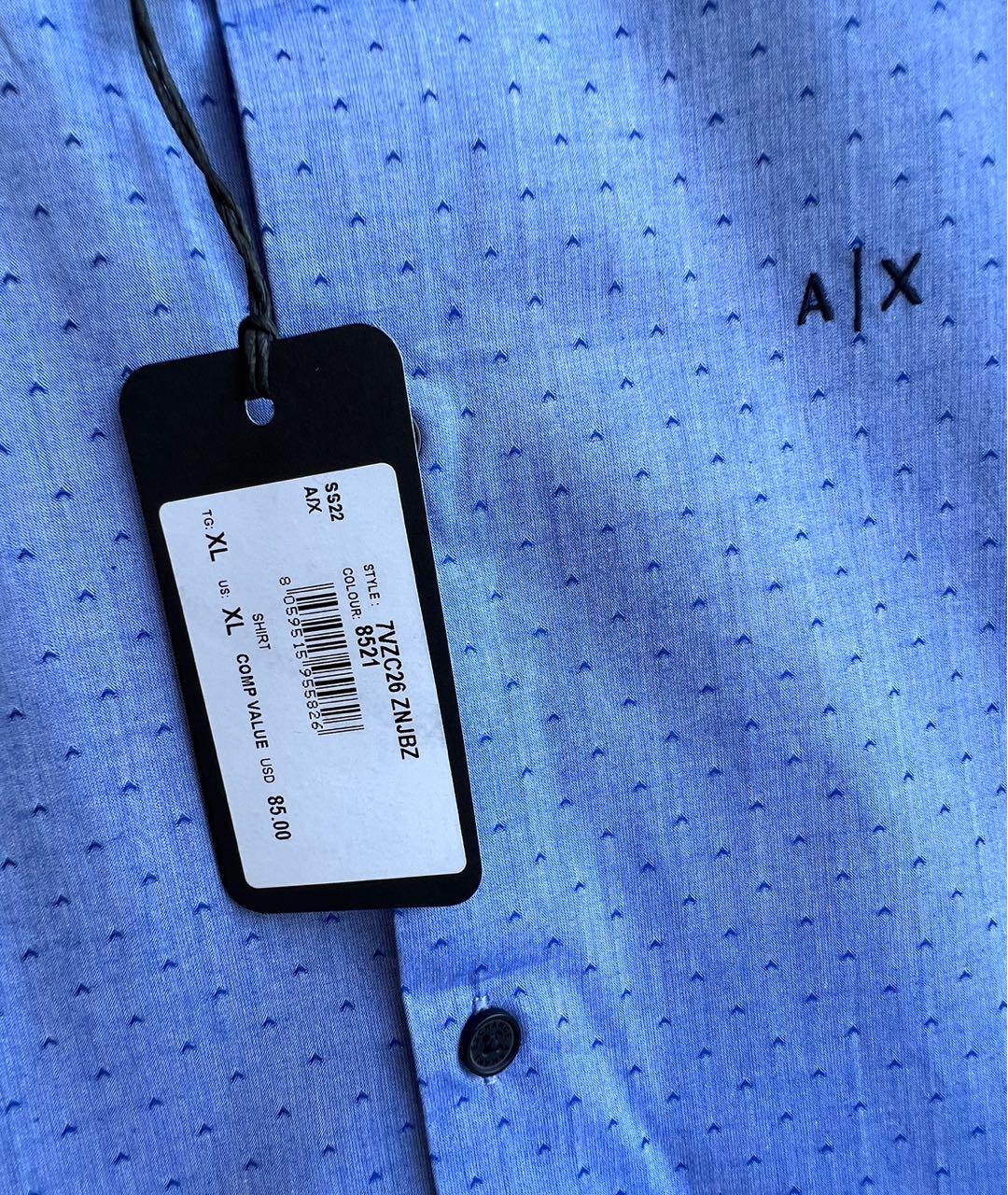 ARMANI EXCHANGE Синяя хлопковая кэжуал рубашка, фото 3