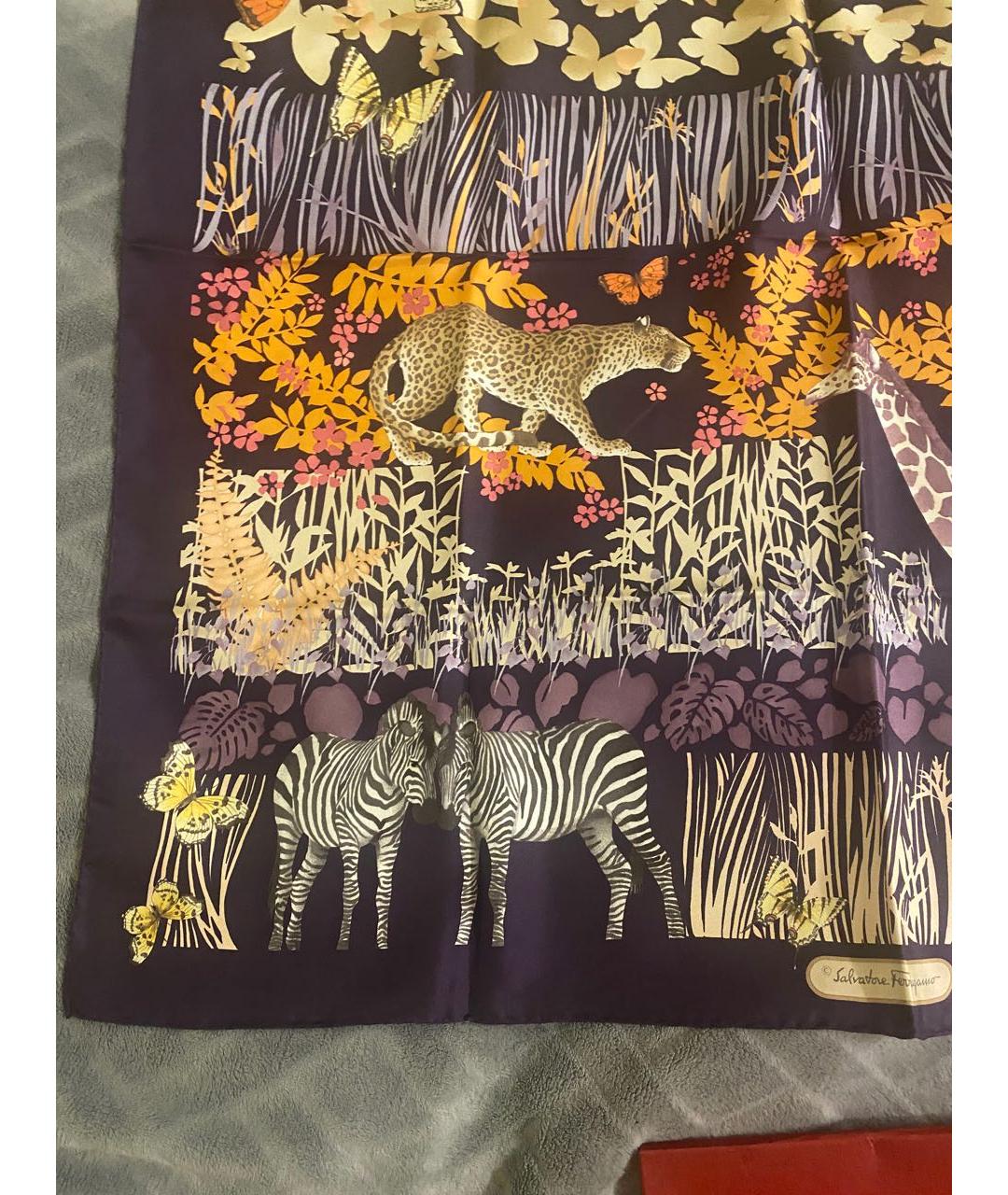 SALVATORE FERRAGAMO Фиолетовый шелковый платок, фото 4