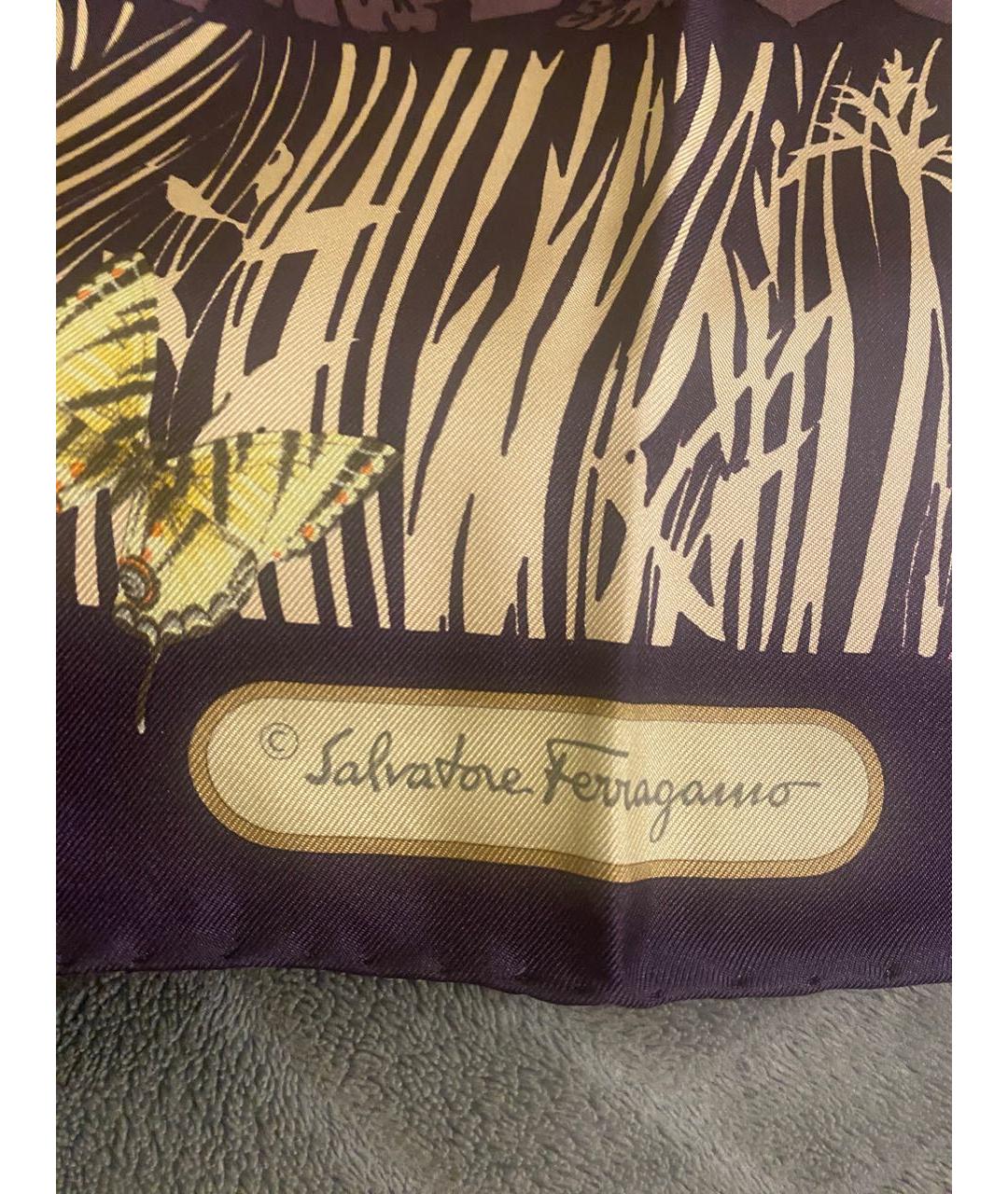 SALVATORE FERRAGAMO Фиолетовый шелковый платок, фото 3