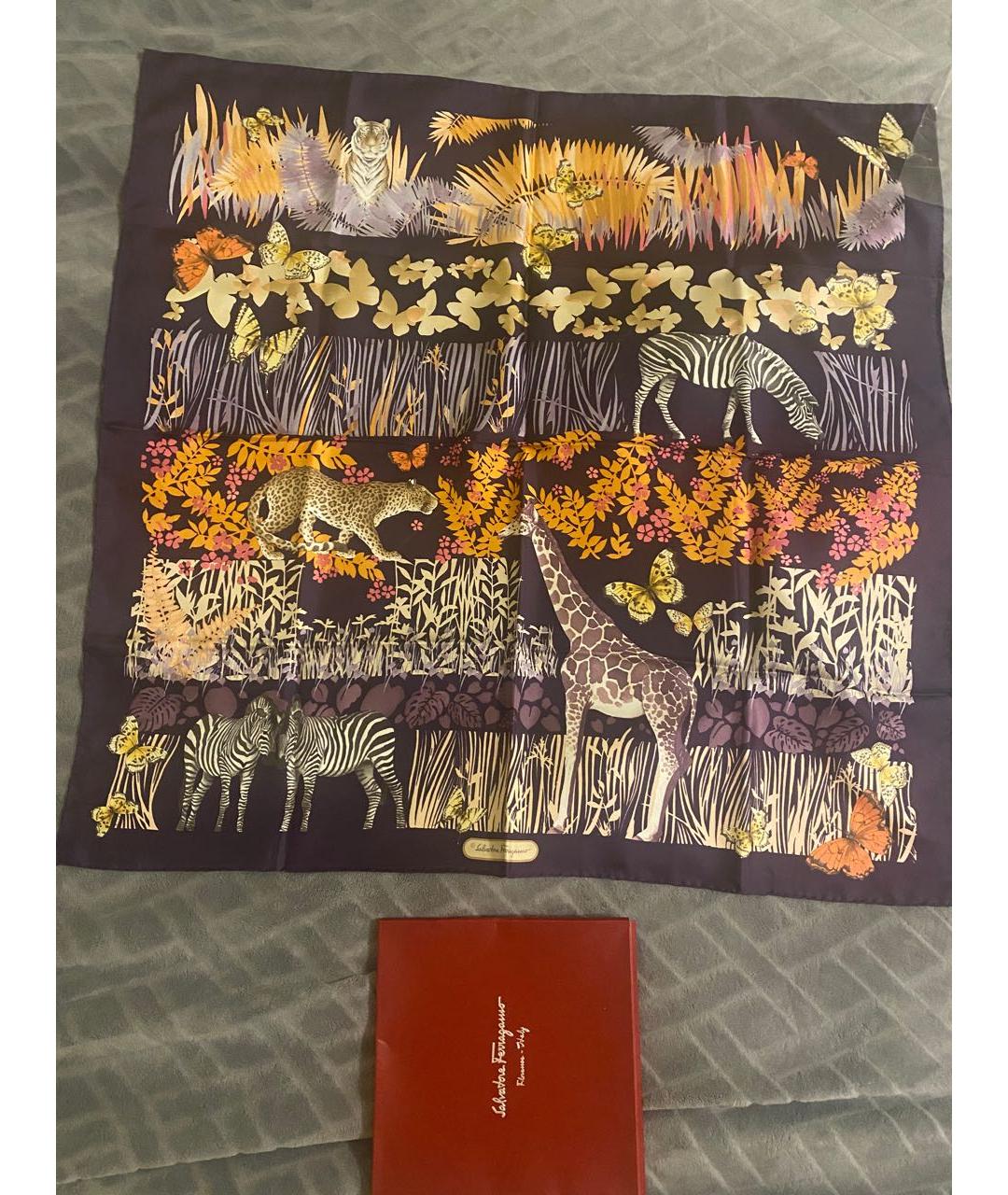 SALVATORE FERRAGAMO Фиолетовый шелковый платок, фото 8