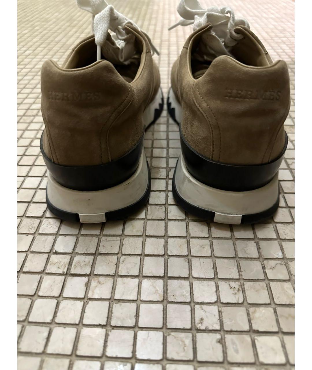 HERMES PRE-OWNED Бежевые замшевые низкие кроссовки / кеды, фото 4