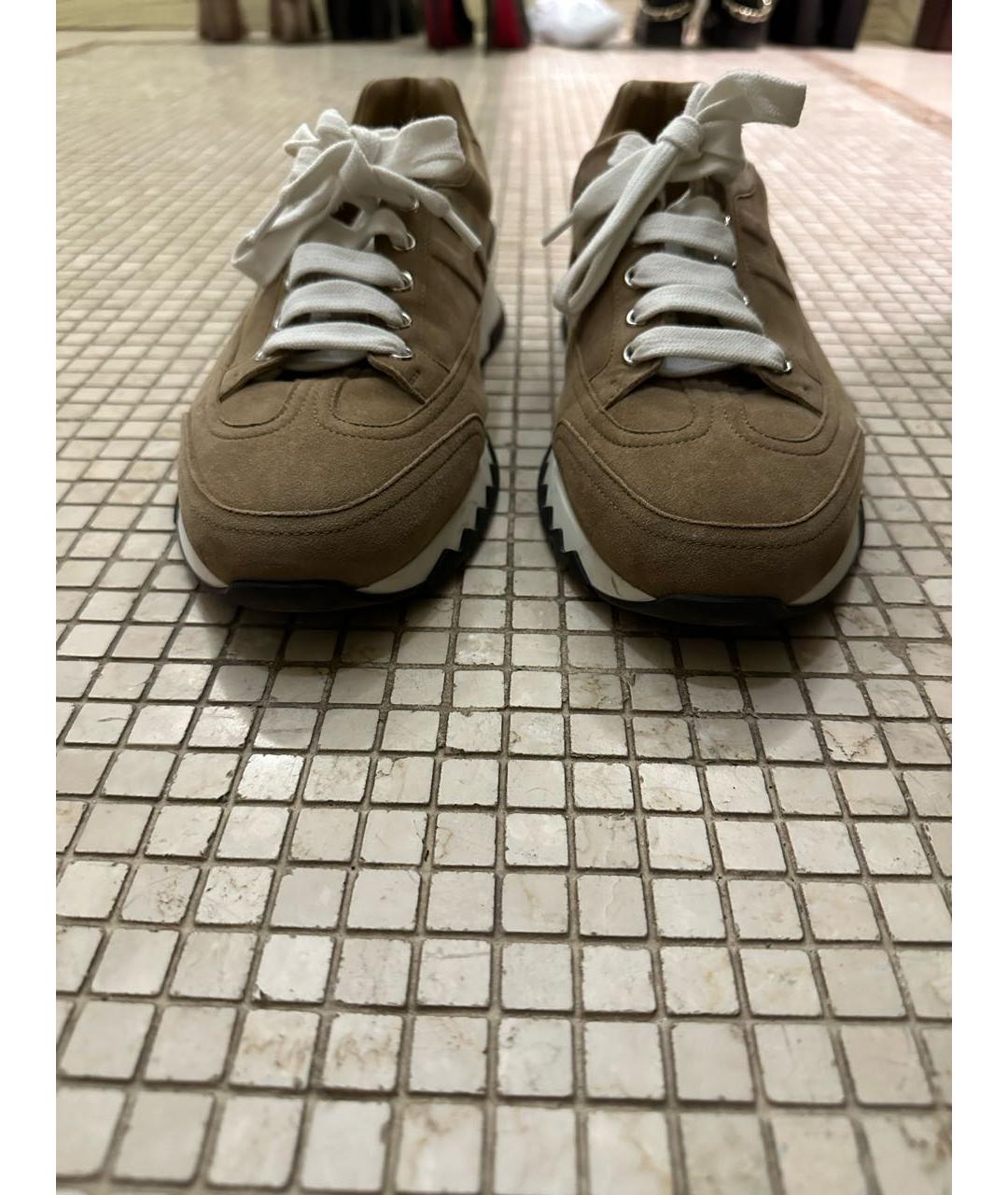 HERMES PRE-OWNED Бежевые замшевые низкие кроссовки / кеды, фото 2