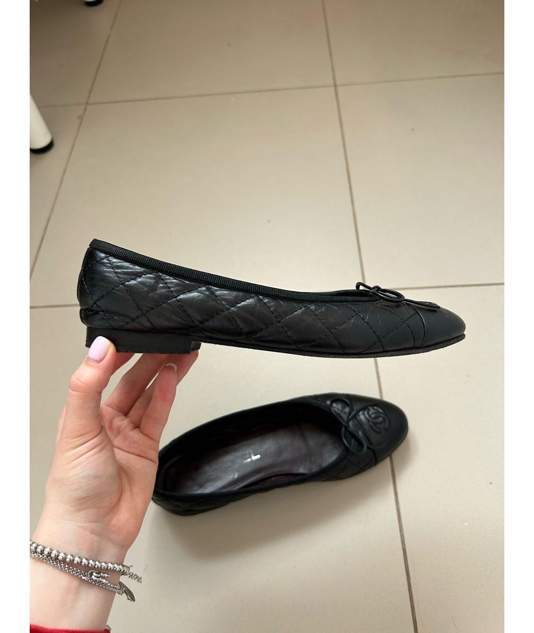 CHANEL PRE-OWNED Черные кожаные балетки, фото 7