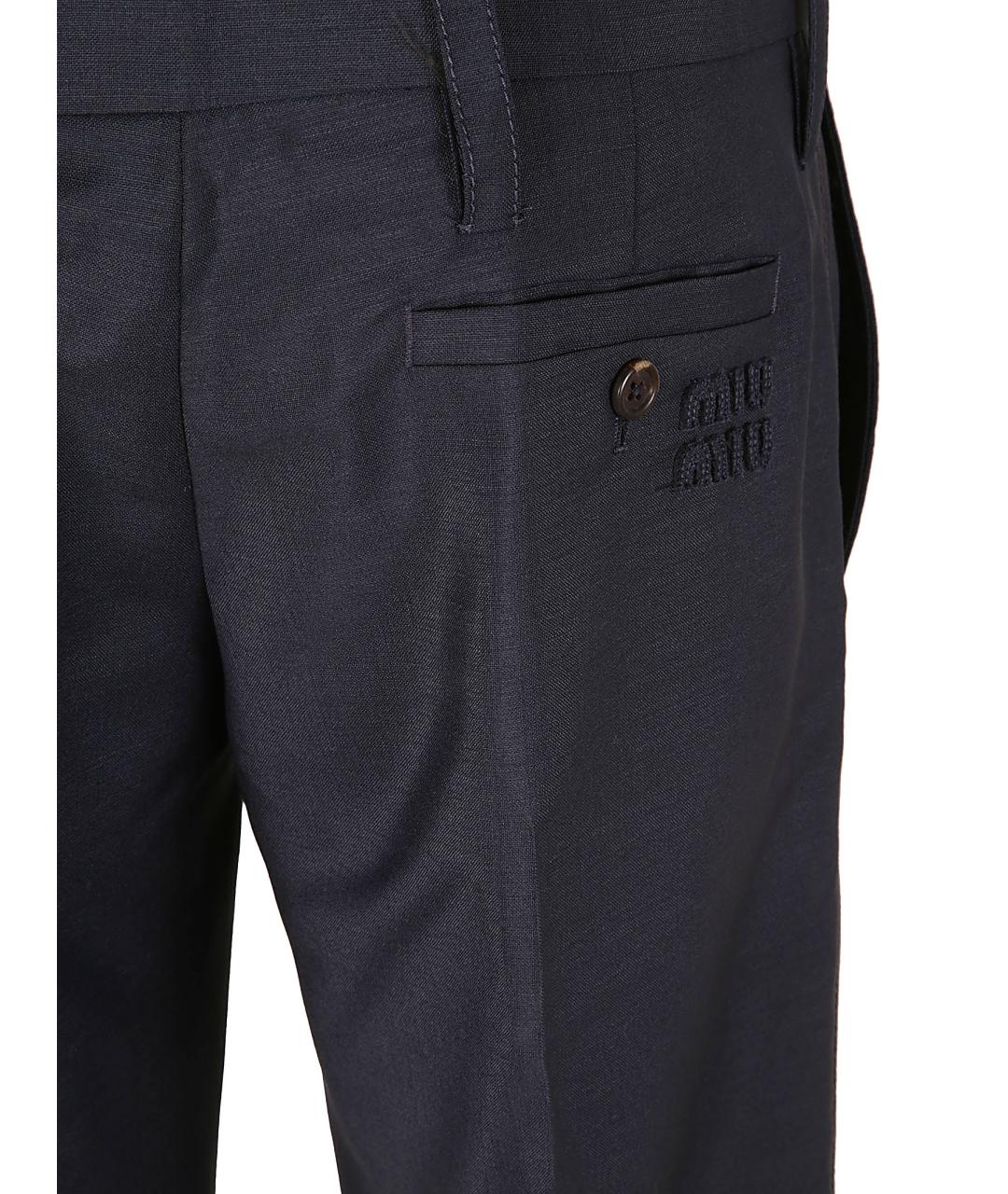 MIU MIU Темно-синие шерстяные прямые брюки, фото 3