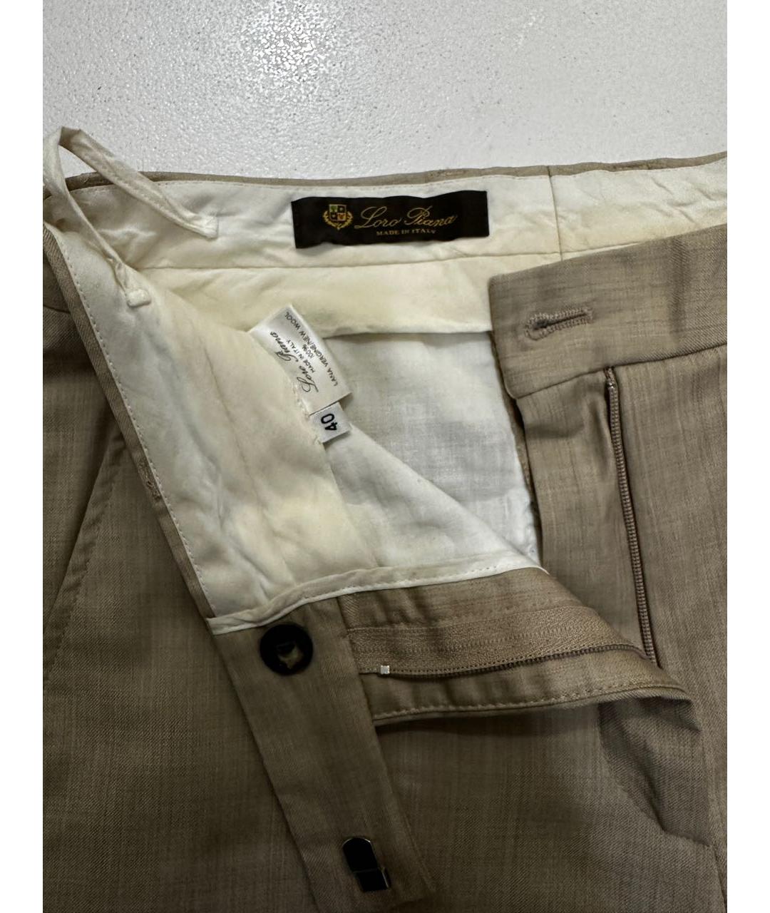 LORO PIANA Бежевые шерстяные прямые брюки, фото 6