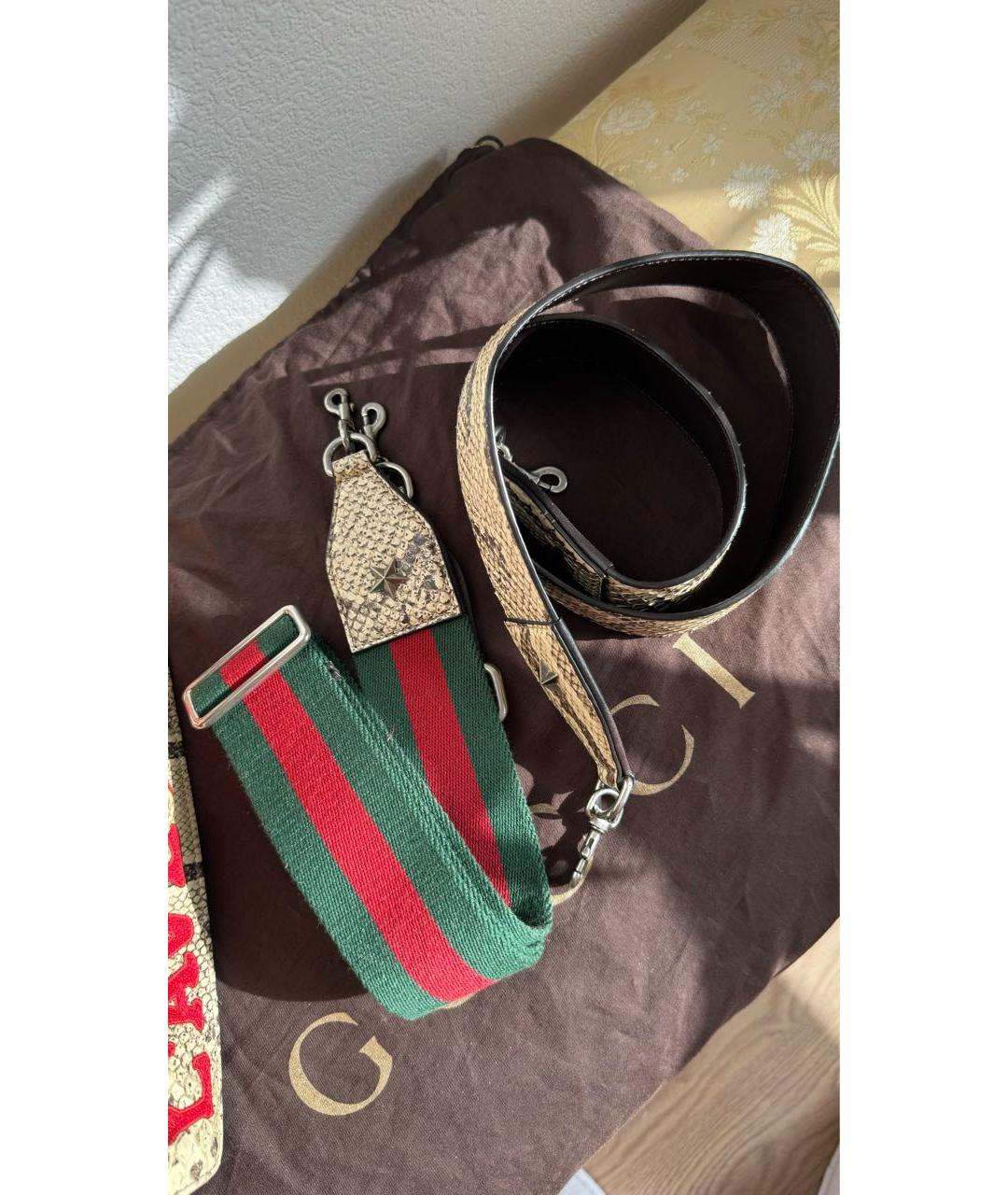 GUCCI Бежевая сумка через плечо из экзотической кожи, фото 7