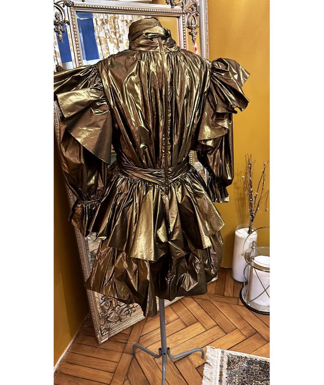 DOLCE&GABBANA Золотое атласное коктейльное платье, фото 3