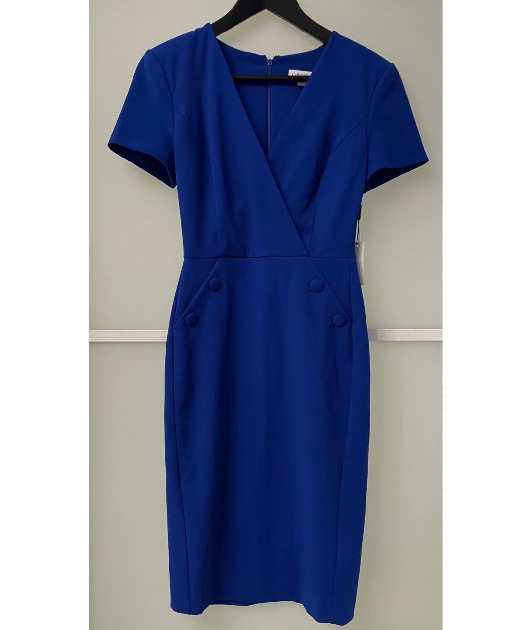 CALVIN KLEIN Синее креповое повседневное платье, фото 8