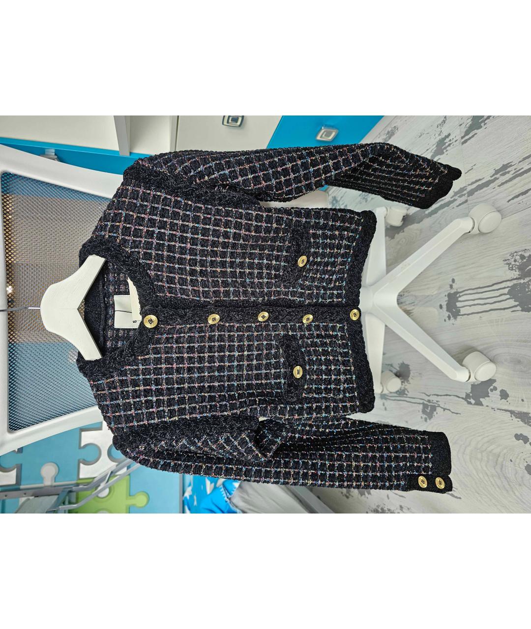SANDRO Черный твидовый жакет/пиджак, фото 5