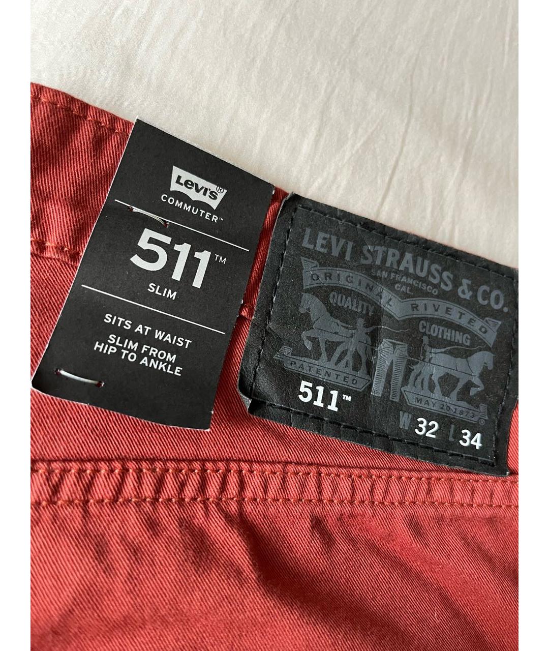 LEVI'S Бордовые хлопко-эластановые прямые джинсы, фото 3