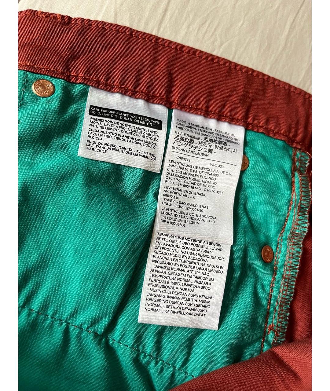 LEVI'S Бордовые хлопко-эластановые прямые джинсы, фото 8