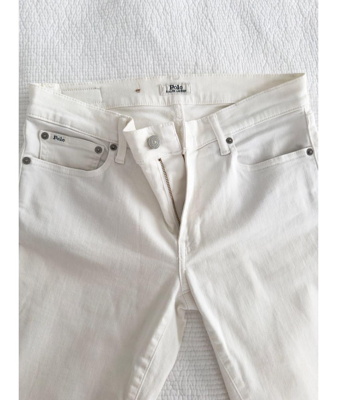 POLO RALPH LAUREN Белые хлопко-эластановые джинсы слим, фото 3