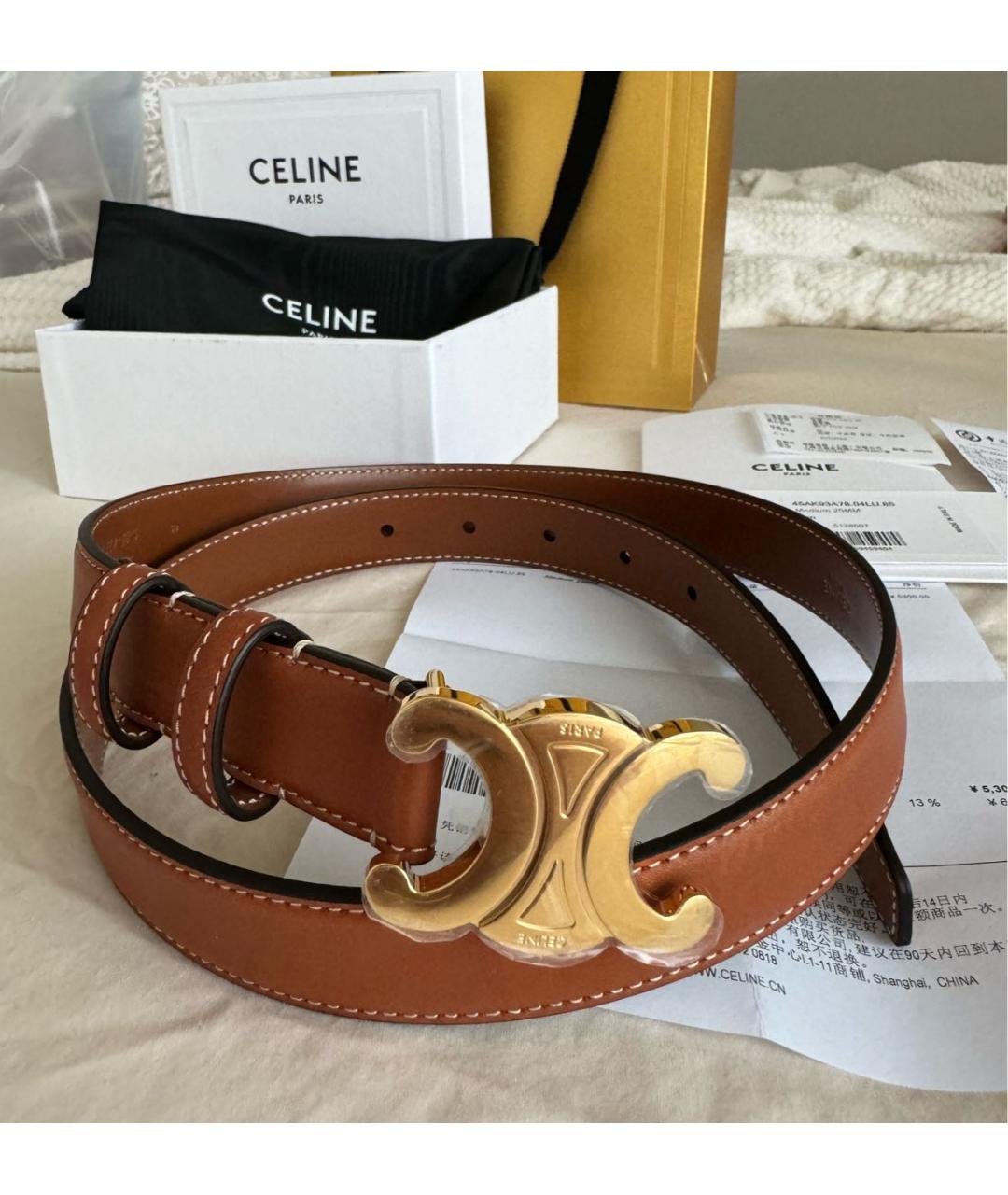 CELINE Коричневый кожаный ремень, фото 5
