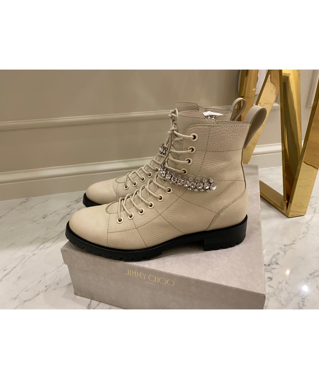JIMMY CHOO Белые кожаные ботинки, фото 2
