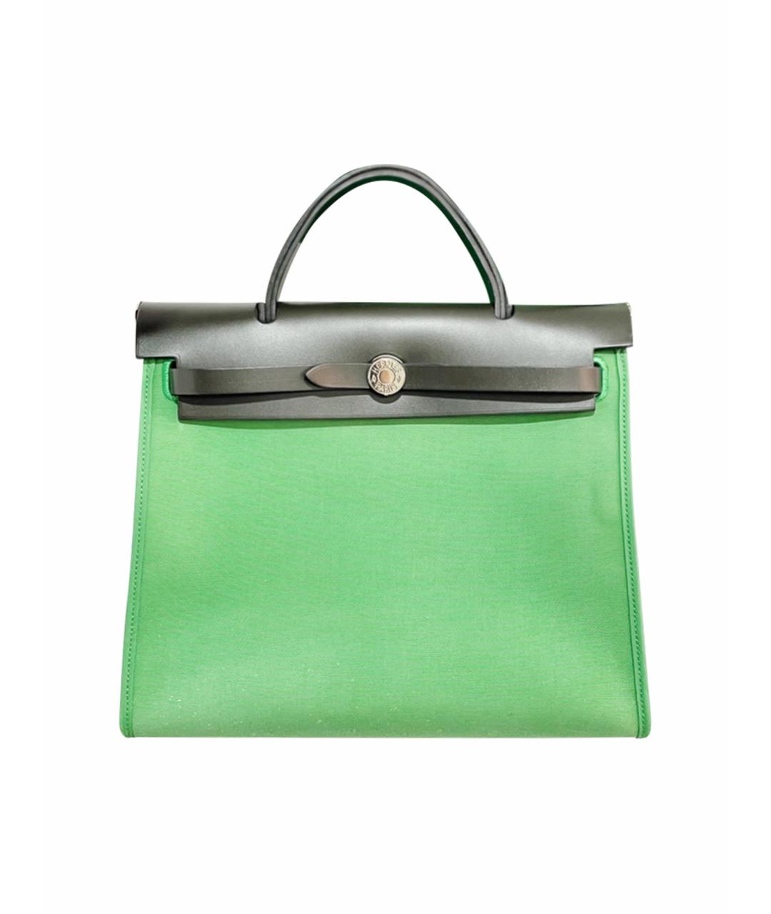 HERMES PRE-OWNED Зеленая деним сумка с короткими ручками, фото 1