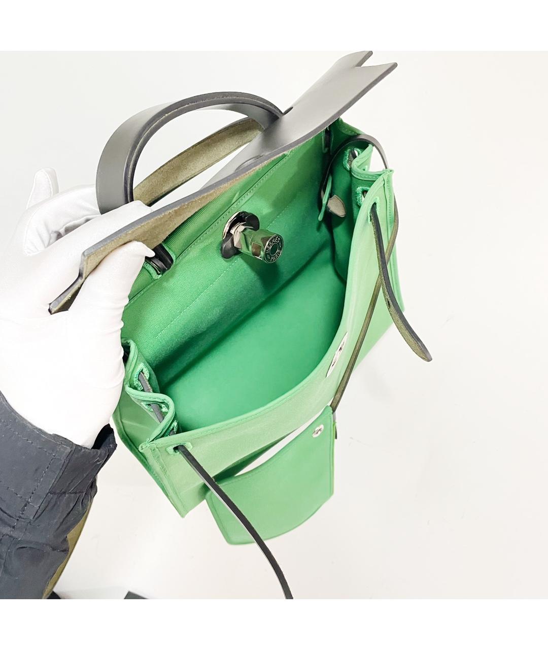 HERMES PRE-OWNED Зеленая деним сумка с короткими ручками, фото 5