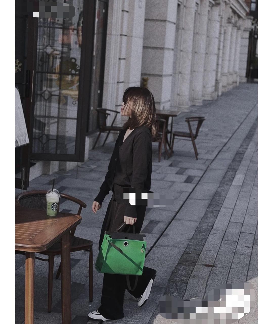 HERMES PRE-OWNED Зеленая деним сумка с короткими ручками, фото 7