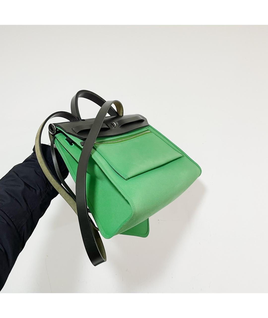 HERMES PRE-OWNED Зеленая деним сумка с короткими ручками, фото 4