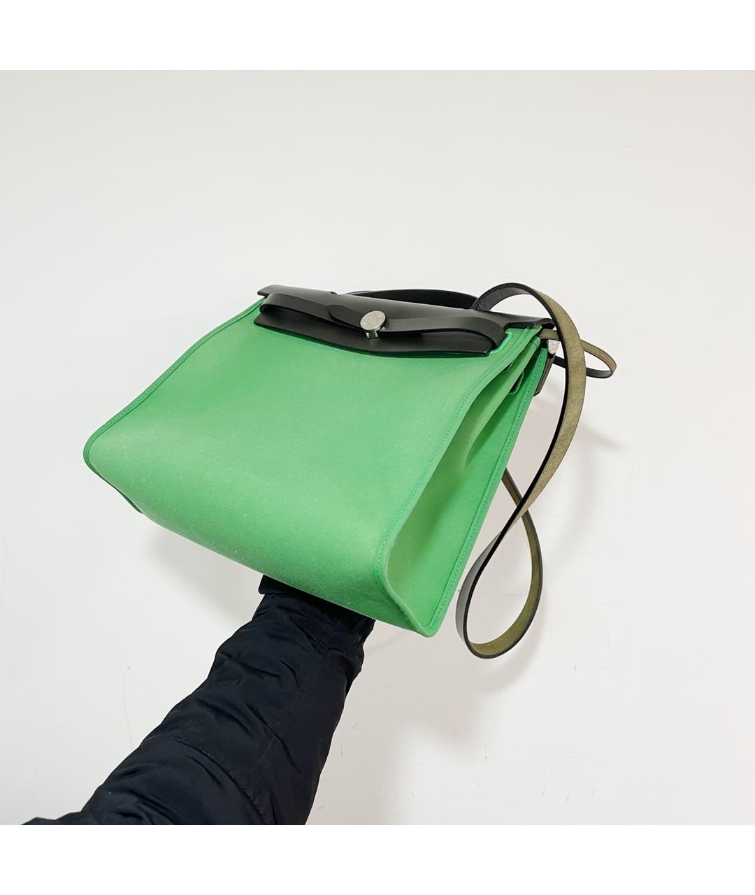 HERMES PRE-OWNED Зеленая деним сумка с короткими ручками, фото 3