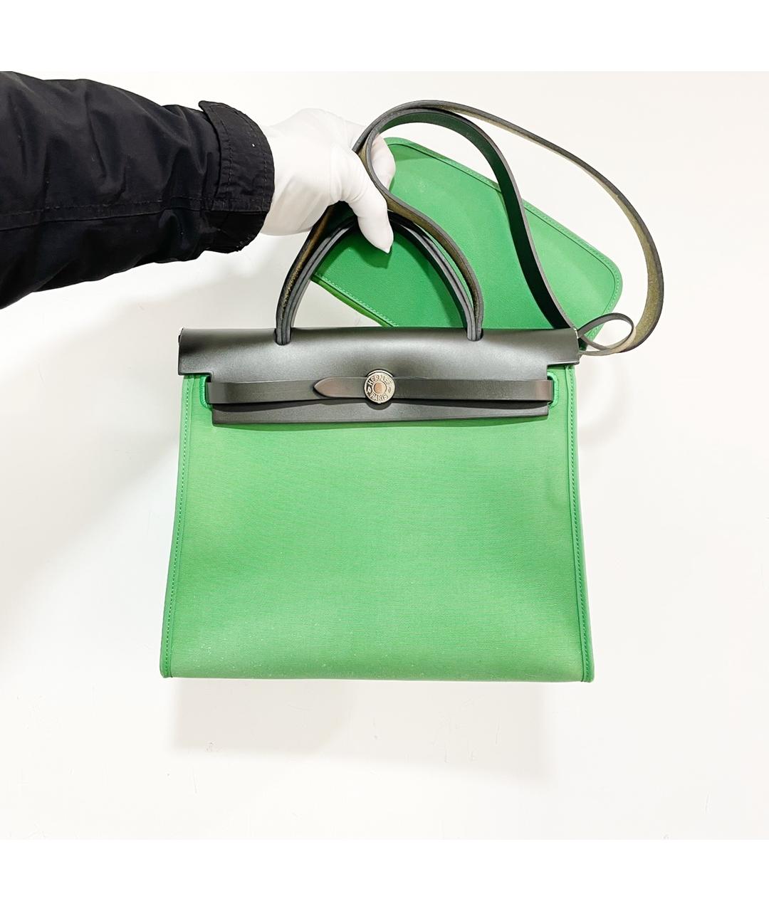 HERMES PRE-OWNED Зеленая деним сумка с короткими ручками, фото 9