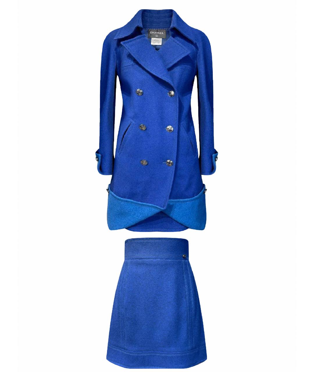 CHANEL Синий шерстяной костюм с юбками, фото 1