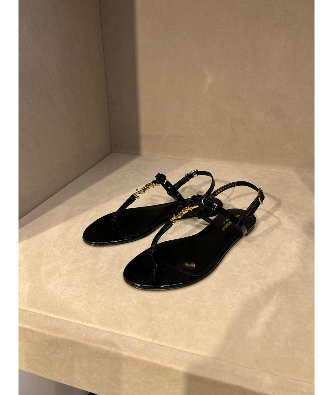 SAINT LAURENT Черные сандалии из лакированной кожи, фото 4