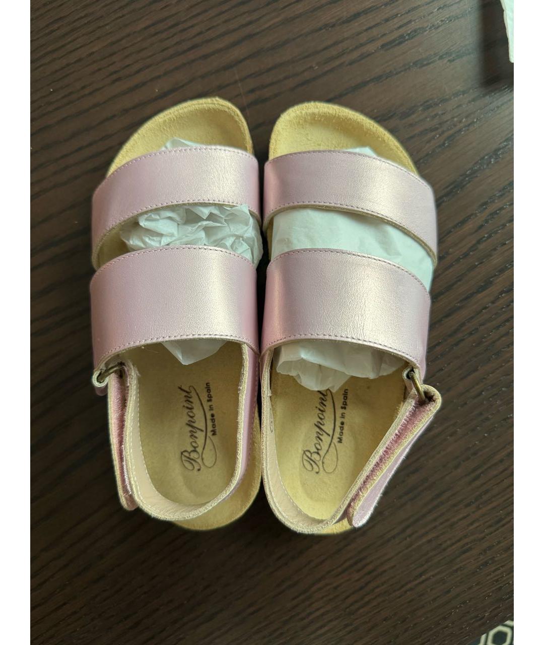 BONPOINT Розовые кожаные сандалии и шлепанцы, фото 3