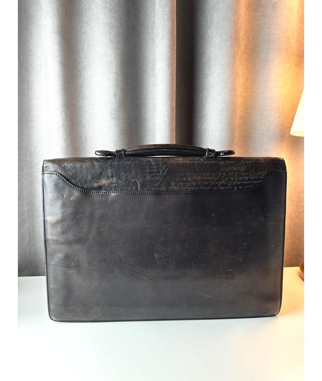 BERLUTI Антрацитовый кожаный портфель, фото 4