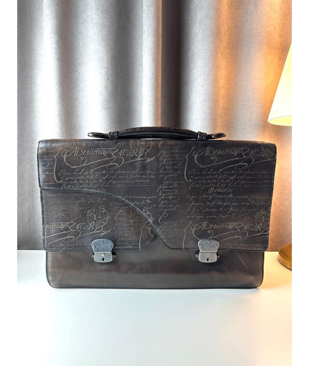 BERLUTI Антрацитовый кожаный портфель, фото 7