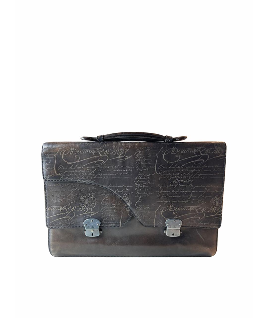 BERLUTI Антрацитовый кожаный портфель, фото 1