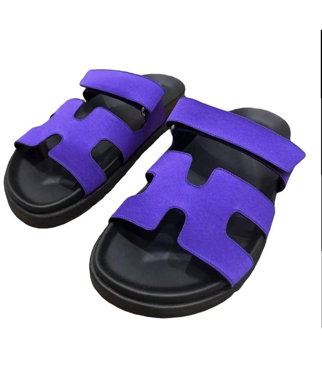 HERMES Фиолетовые кожаные шлепанцы, фото 2