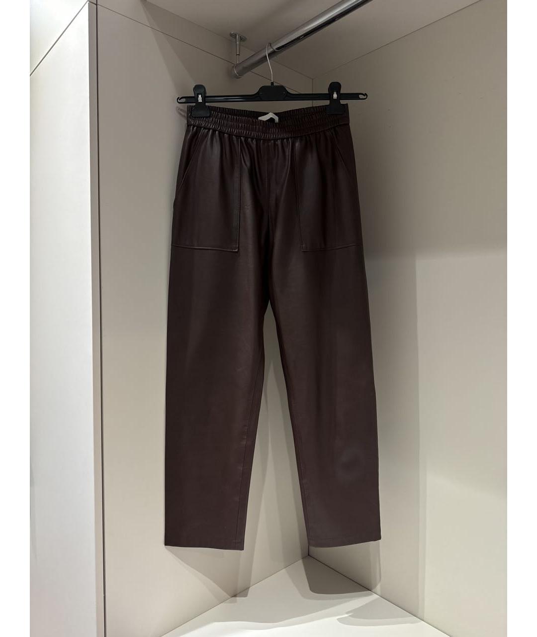 HUGO BOSS Коричневые кожаные прямые брюки, фото 8
