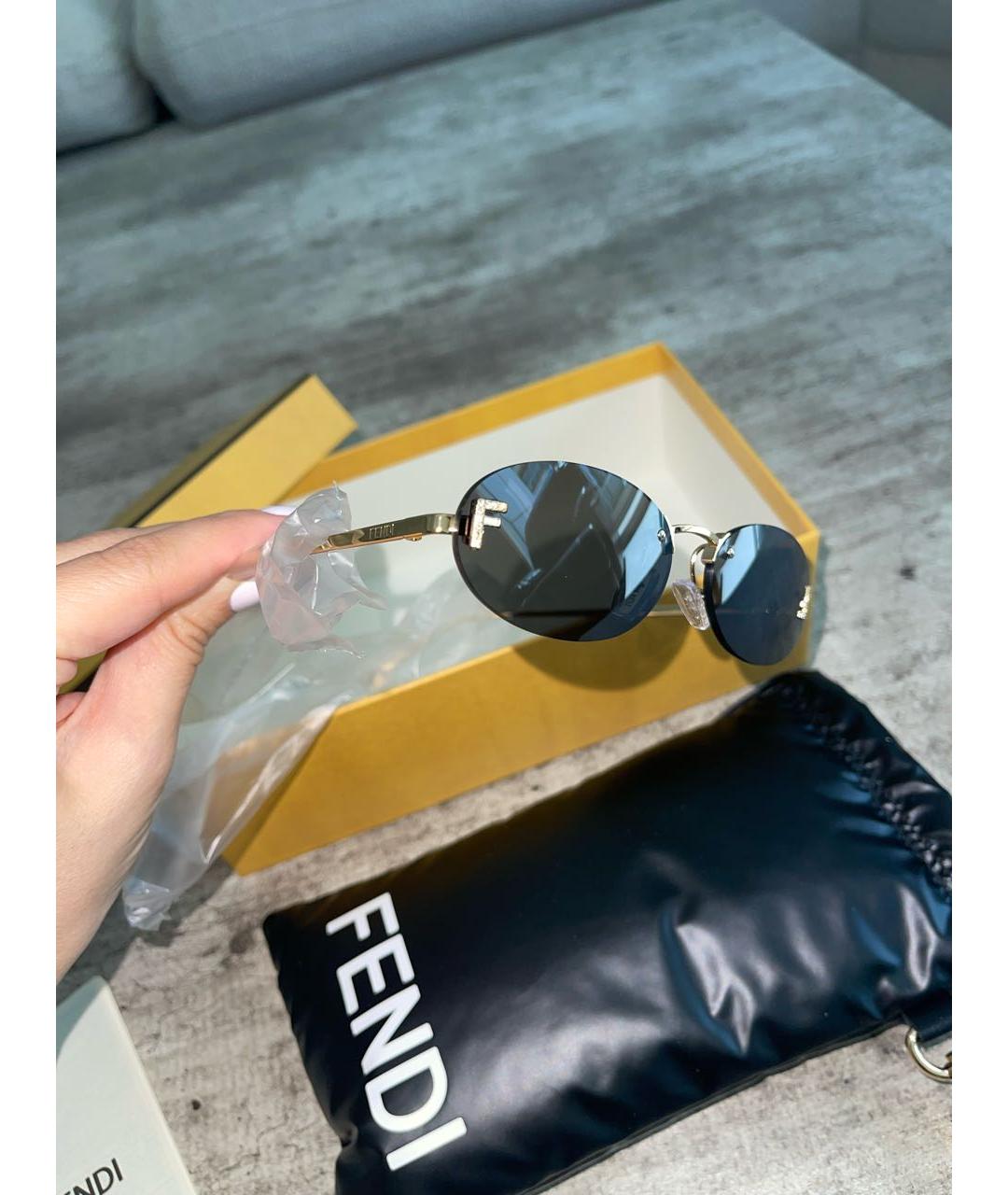 FENDI Золотые металлические солнцезащитные очки, фото 8